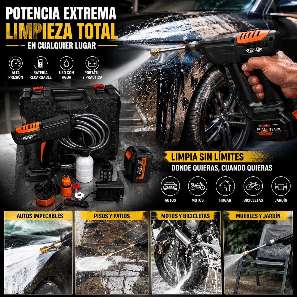 HIDROLAVADORA PORTÁTIL VOLCANO DE 998V - 8 SALIDAS DE CHORRO
